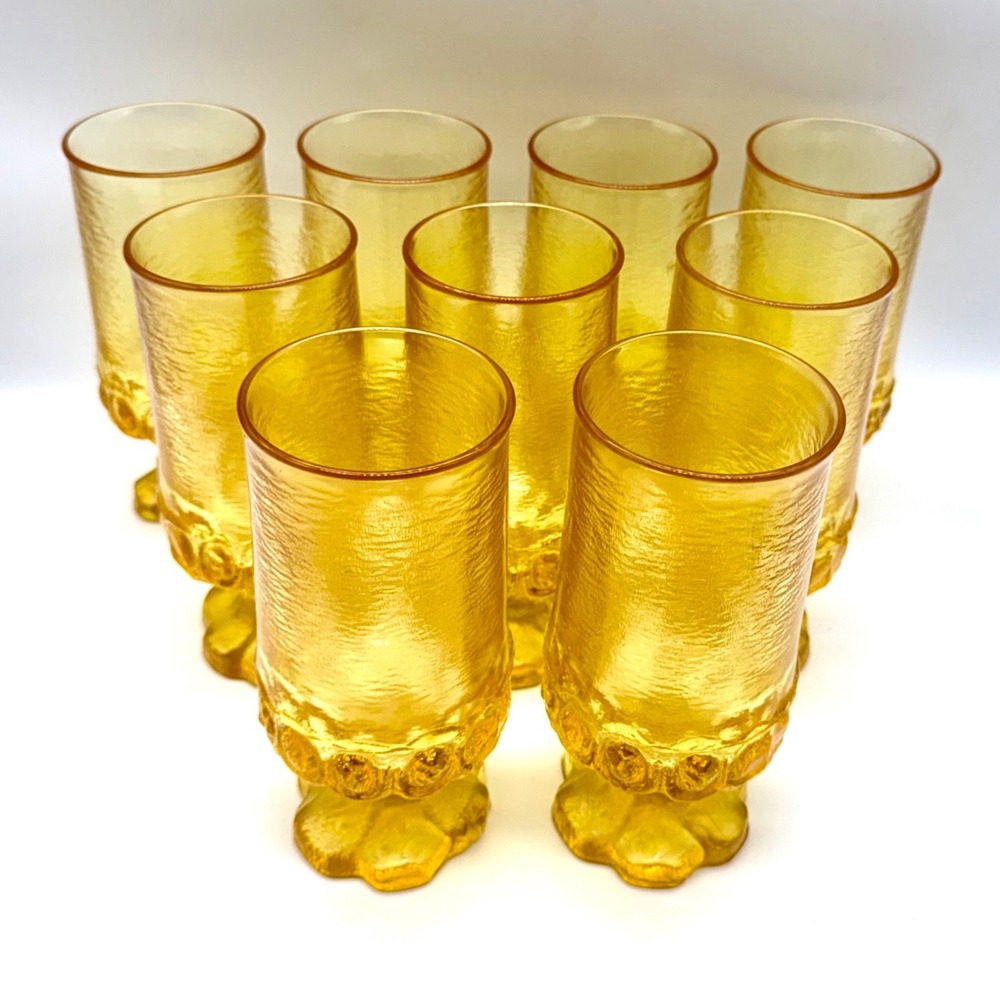 9 Tiffin Franciscan Madeira Cornsilk Iced Tea Footed Tumblers Yellow 6.5"